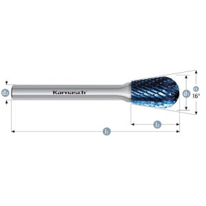 Tungsten carbide burr Blue-Tec coated WRC/WKN  d1= 12,0 / l2= 20 / d2= 6 / l1= 65mm Combi+Form