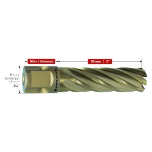 HSS-XE annular cutter, Nitto/Uni- shank 19 mm (3/4'), drill depth 55 mm,  Gold-Drill Line55                              d=42mm