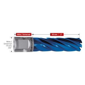 HSS-XE+DURABLUE coated annular cutter, Nitto/Uni- shank 19 mm (3/4'), drill depth 55 mm,  Blue-Drill Line55                               d=50mm
