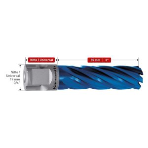 HSS-XE+DURABLUE coated annular cutter, Nitto/Uni- shank 19 mm (3/4'), drill depth 55 mm,  Blue-Drill Line55                              d=15/16'