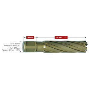 Carbide tipped annular cutter, Weldon shank 32 mm (1.1/4'), drill depth 80 mm,  Hard-Line80                              d=85mm