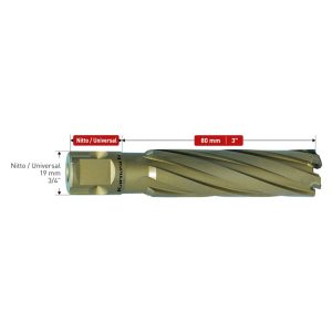 Carbide tipped annular cutter,# Nitto/Uni- shank 19 mm (3/4'), drill depth 80 mm,  Hard-Line80                              d=35mm