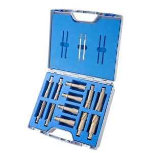 Kit PROFI PLUS,    Hard-Line55 12 carbide tipped annular cutters:  drill depth 55mm, Nitto/Uni- shank 19mm (3/4'), 2 pcs each ? 5/8', 11/16', 3/4', 13/16', 15/16', 1.1/16', 2 ejector pins 6,34x102mm