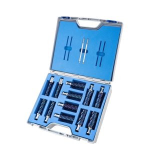 Kit PROFI PLUS,    Blue-Drill Line55 12 HSS-XE+DURABLUE-coated annular cutters:  drill depth 55mm, Nitto/Uni- shank 19mm (3/4'),  2 pcs each ? 14, 16, 18, 20, 22, 26mm, 2 ejector pins 6,34x102mm