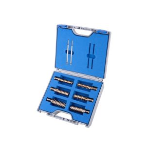 Kit BASIC,    Gold-Drill Line55 6 HSS-XE uncoated annular cutters:  drill depth 55mm, Nitto/Uni- shank 19mm (3/4'), 2 pcs each ? 5/8', 11/16', 13/16' 2 ejector pins 6,34x102mm